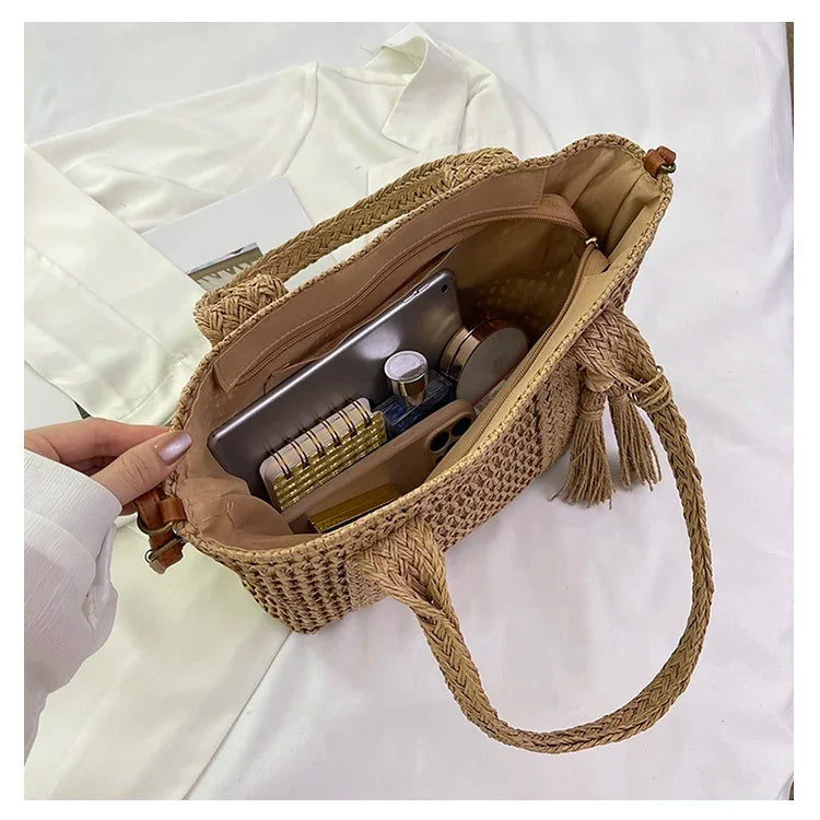 Palha tecelagem verão preguiçoso vento sacola grande capacidade moda versátil sacos feminino 2025 marca casual férias sacos de ombro