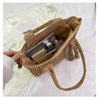 Palha tecelagem verão preguiçoso vento sacola grande capacidade moda versátil sacos feminino 2025 marca casual férias sacos de ombro