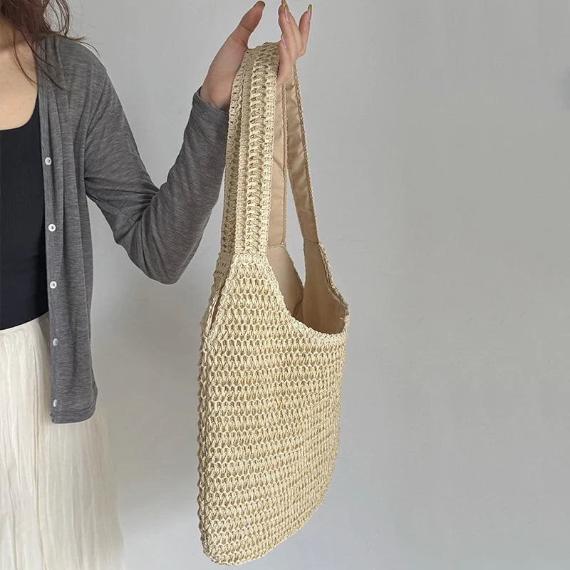 Moda rattan mulheres sacos de ombro tecido bolsas femininas grande capacidade verão praia sacos palha casual tote bolsas