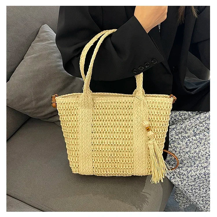 Palha tecelagem verão preguiçoso vento sacola grande capacidade moda versátil sacos feminino 2025 marca casual férias sacos de ombro