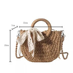 Saco de palha tecido à mão das mulheres, lua-forma, laço, rattan, grande capacidade, cordão, casual, praia, ombro, crossbody