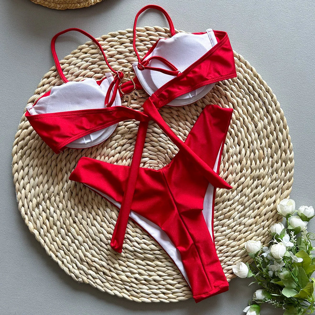 Sexy 2025 push up bikini conjunto de duas peças banho alta corte biquini tanga maiô verão branco brasileiro maiô beachwear