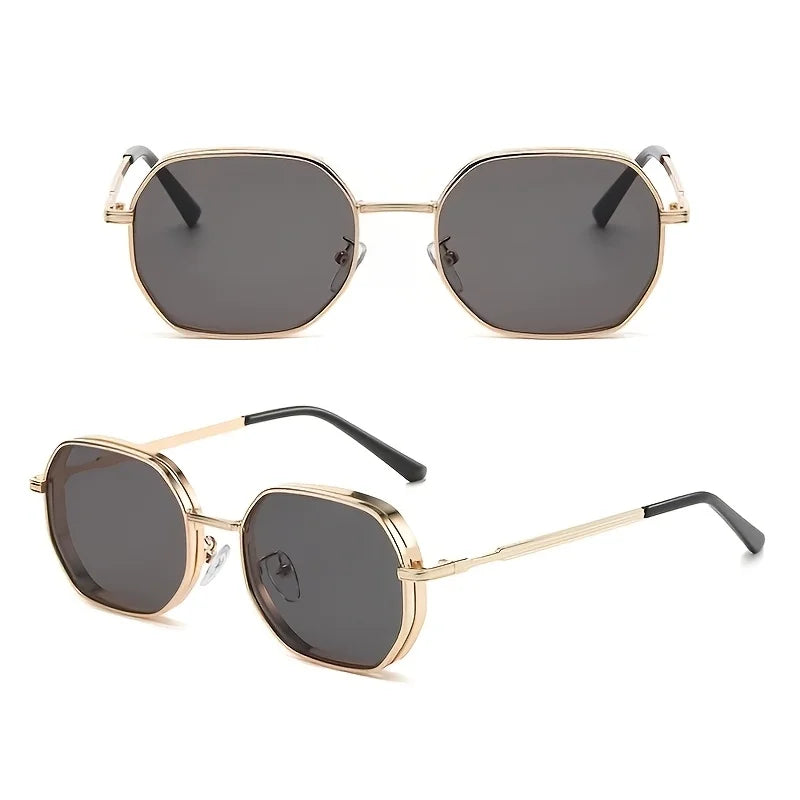 Novo retro óculos de sol das mulheres dos homens moda poligonal armação de metal óculos de sol masculino marca luxo designer uv400