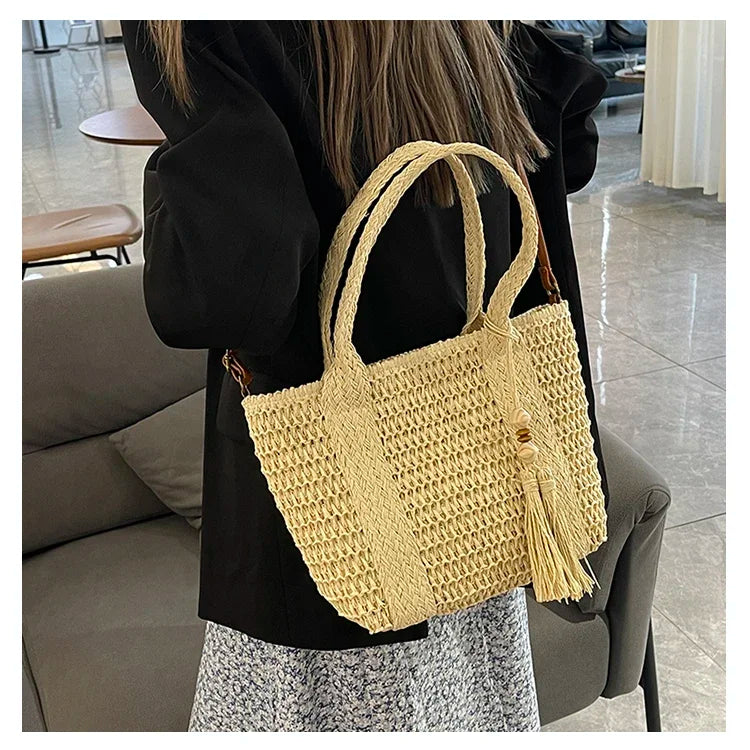 Palha tecelagem verão preguiçoso vento sacola grande capacidade moda versátil sacos feminino 2025 marca casual férias sacos de ombro