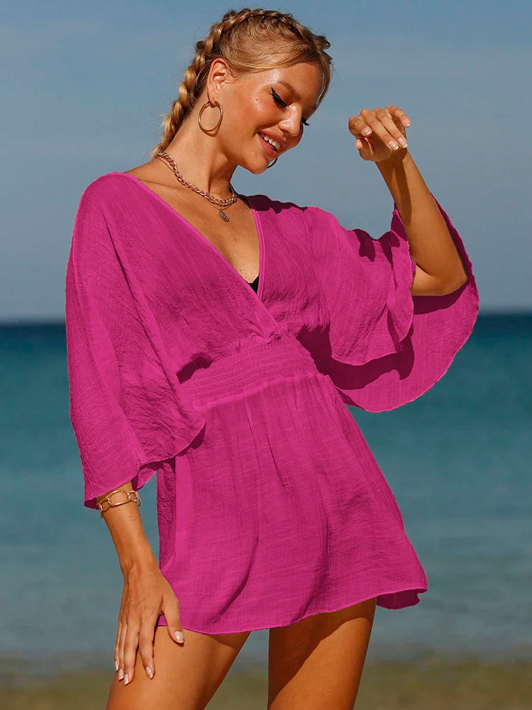 Sexy roupa de banho com decote em v maiô feminino sem costas praia cobrir sarong túnica beach wear férias roupa de banho beach wear