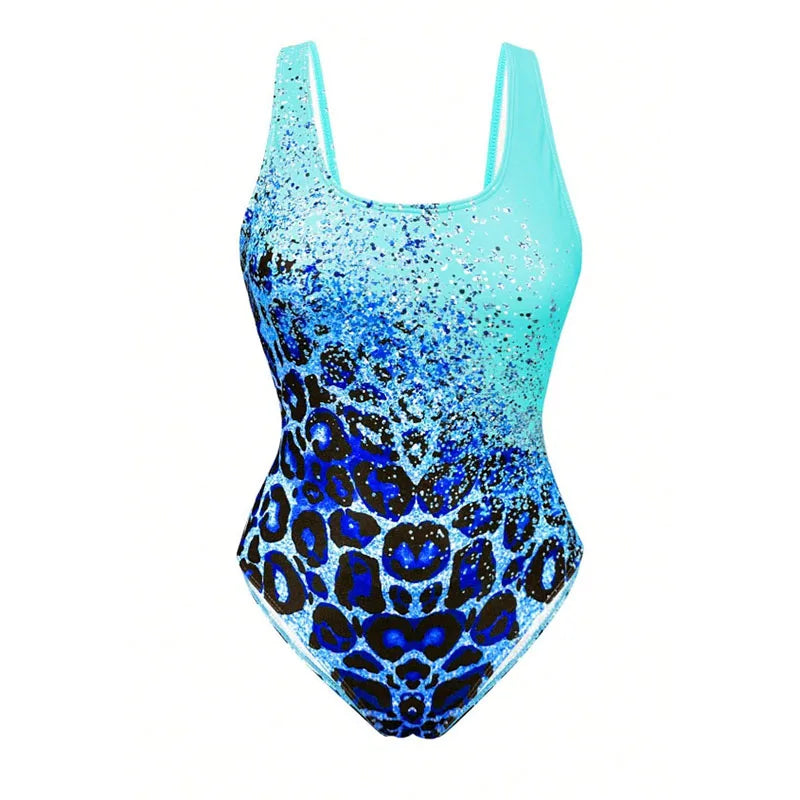 Novo sexy impresso biquíni tie dye leopardo impressão sem costas esportes maiô feminino conjunto de biquíni de uma peça