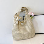Moda rattan mulheres sacos de ombro tecido bolsas femininas grande capacidade verão praia sacos palha casual tote bolsas