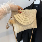Bolsa de ombro crossbody de palha artesanal para meninas envelope tecido verão pequena bola de cabelo cluth