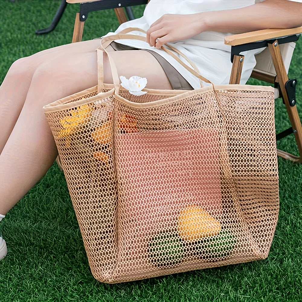 Bolsa tote de praia feminina de grande capacidade – Bolsa de ombro tecido de poliéster durável com parte superior aberta para viagens, compras