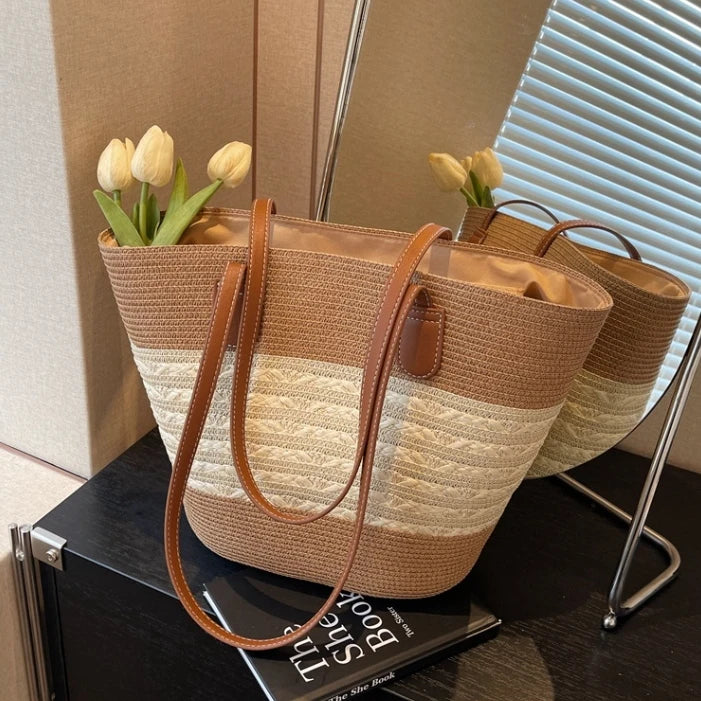 Bolsa de palha feminina verão inswind 2024 nova praia à beira-mar viagem ao ar livre férias grande capacidade bolsa de ombro