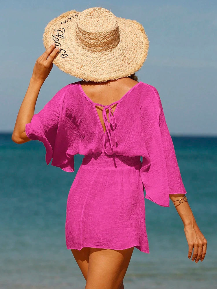 Sexy roupa de banho com decote em v maiô feminino sem costas praia cobrir sarong túnica beach wear férias roupa de banho beach wear