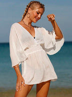 Sexy roupa de banho com decote em v maiô feminino sem costas praia cobrir sarong túnica beach wear férias roupa de banho beach wear
