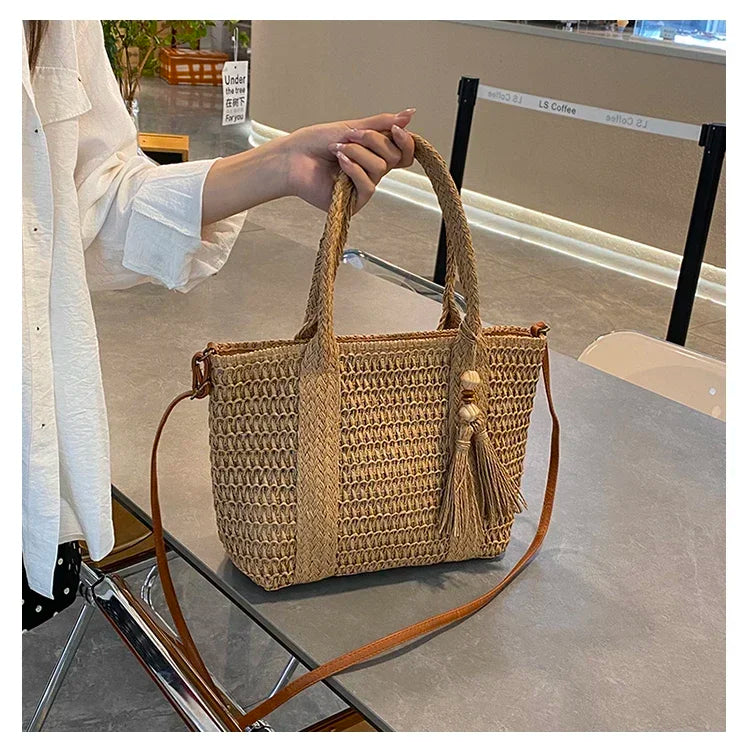 Palha tecelagem verão preguiçoso vento sacola grande capacidade moda versátil sacos feminino 2025 marca casual férias sacos de ombro