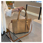 Palha tecelagem verão preguiçoso vento sacola grande capacidade moda versátil sacos feminino 2025 marca casual férias sacos de ombro