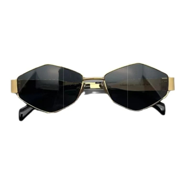 Metal pequeno quadro poligonal óculos de sol feminino moda punk losango óculos de sol para mulher na moda 2024 vintage diamante eyewear