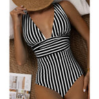 Verão sexy listrado maiô de uma peça fechado feminino banho push up corpo feminino swim wear maiô praia piscina banhista 2025