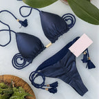 Conjunto de biquíni bandagem ajustável feminino, trajes de banho sexy, maiô monocromático triângulo, moda praia feminina, verão, 2023