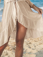 Verão crochê boho praia maiô bikini cobrir rendas hairball blusa longa oco para fora aberto frente cover-up espanador quimono