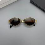 Metal pequeno quadro poligonal óculos de sol feminino moda punk losango óculos de sol para mulher na moda 2024 vintage diamante eyewear