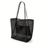 Bolsa tote de praia feminina de grande capacidade – Bolsa de ombro tecido de poliéster durável com parte superior aberta para viagens, compras