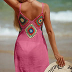 2025 crochê malha emenda padrão colorido v pescoço túnica beach wear oco bikini cobrir vestido beach wear sarong maiô