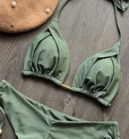 2025 novo sexy triângulo maiô para mulheres biquinis brasileiros halter banho push up maiô corrente de metal praia conjunto biquíni