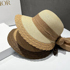 2025 verão feminino grande arco chapéu de palha portátil dobrável férias praia viseiras de sol mão tecido cor sólida feminino pára-sol bonnet boné