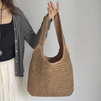 Moda rattan mulheres sacos de ombro tecido bolsas femininas grande capacidade verão praia sacos palha casual tote bolsas