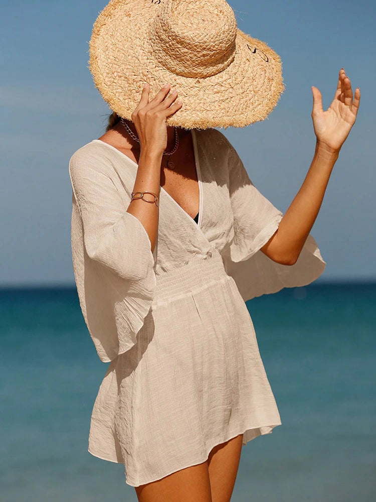 Sexy roupa de banho com decote em v maiô feminino sem costas praia cobrir sarong túnica beach wear férias roupa de banho beach wear