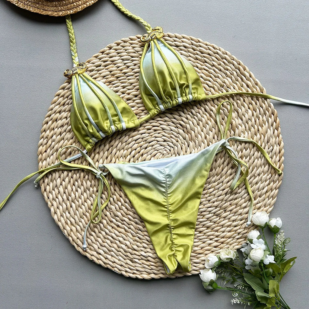 2025 novo biquíni sexy tie dye split roupa de banho para mulher roupa de banho feminina