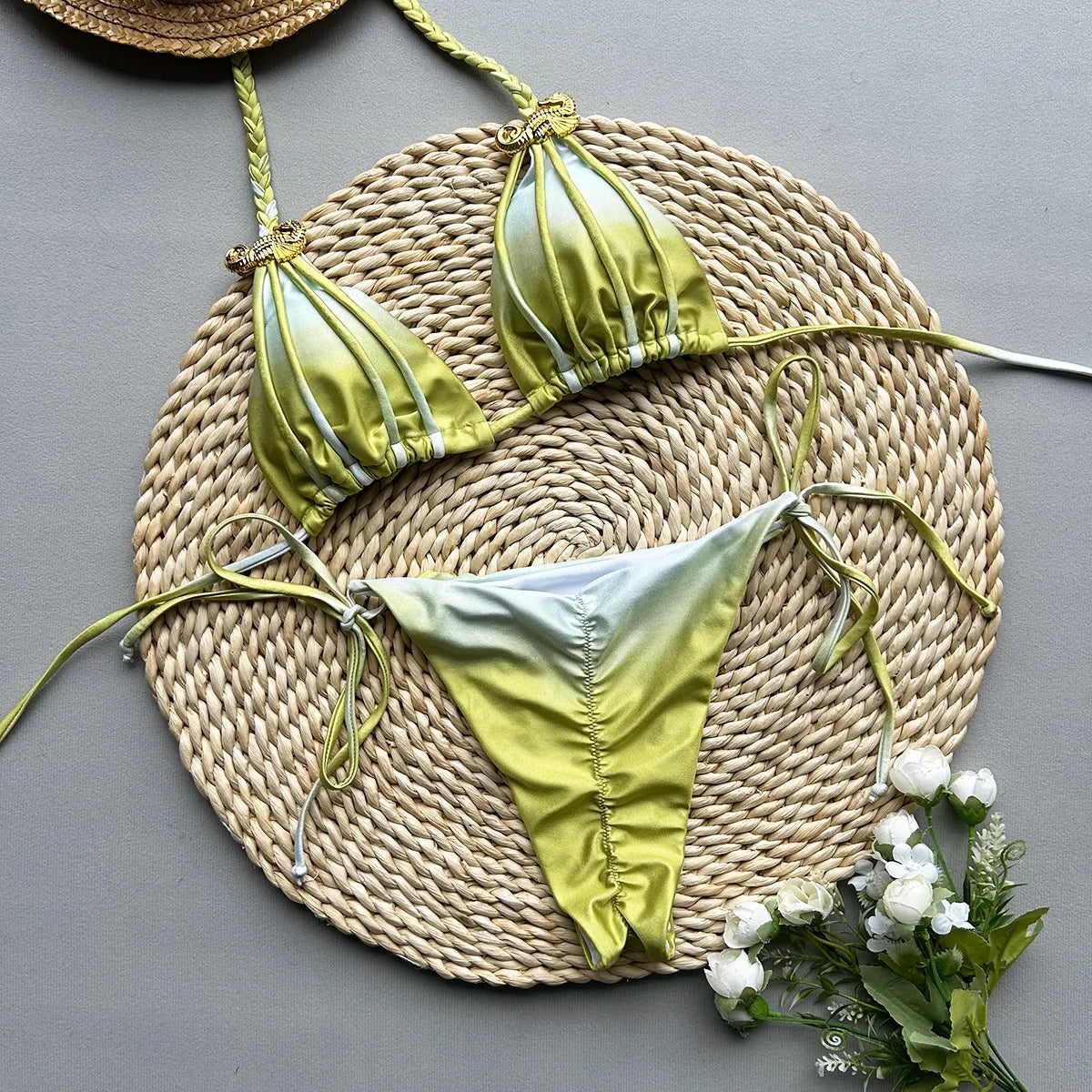 2025 novo biquíni sexy tie dye split roupa de banho para mulher roupa de banho feminina