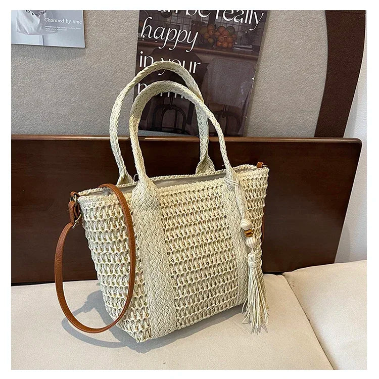 Palha tecelagem verão preguiçoso vento sacola grande capacidade moda versátil sacos feminino 2025 marca casual férias sacos de ombro