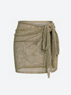 Saia curta de malha feminina com alças ocas e fenda, camisa sexy de praia para o verão