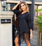 Biquíni de crochê feminino, verão, saída de biquíni, renda floral, oco, roupa de banho, roupa de praia, túnica, vestido de praia, quente