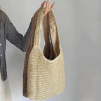 Moda rattan mulheres sacos de ombro tecido bolsas femininas grande capacidade verão praia sacos palha casual tote bolsas