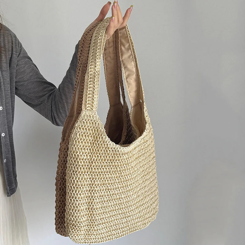 Moda rattan mulheres sacos de ombro tecido bolsas femininas grande capacidade verão praia sacos palha casual tote bolsas