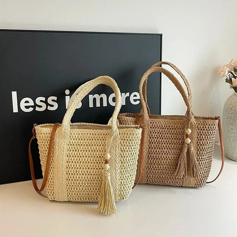 Palha tecelagem verão preguiçoso vento sacola grande capacidade moda versátil sacos feminino 2025 marca casual férias sacos de ombro