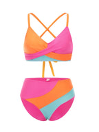 Feminino 2 peças conjunto de biquíni retalhos com decote em v sem mangas tops tanga bottoms praia maiô para mulher