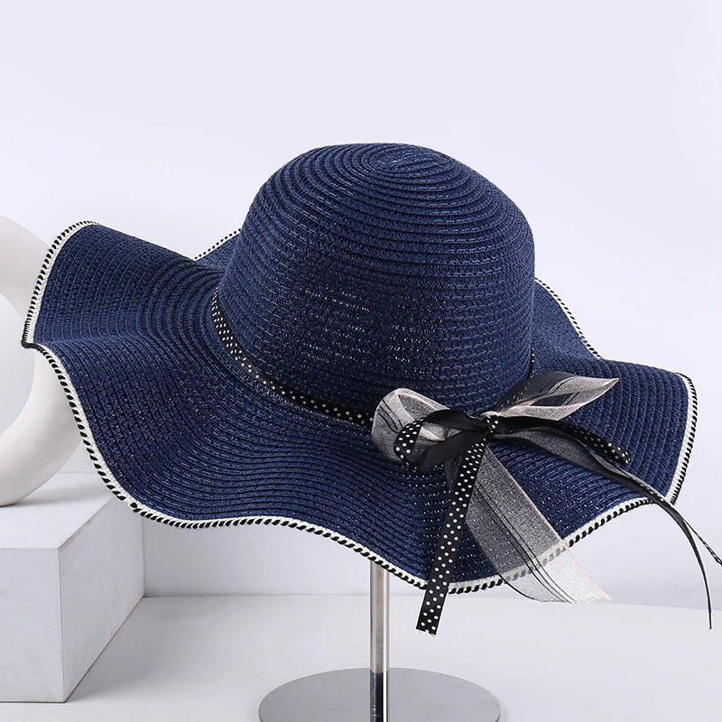 Aba ondulada elegante e versátil casual respirável arco decoração ao ar livre parque de viagem piquenique praia férias sol sombreamento chapéu