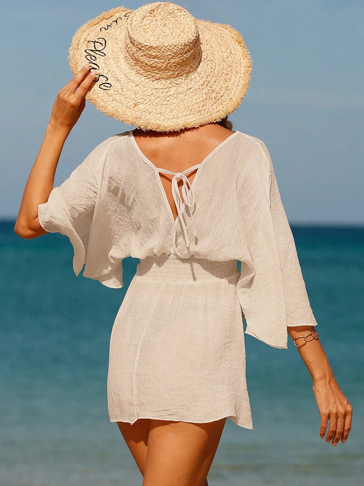 Sexy roupa de banho com decote em v maiô feminino sem costas praia cobrir sarong túnica beach wear férias roupa de banho beach wear