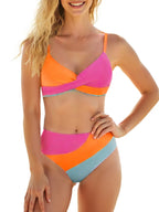 Feminino 2 peças conjunto de biquíni retalhos com decote em v sem mangas tops tanga bottoms praia maiô para mulher