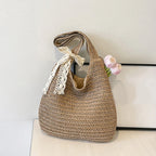 Moda rattan mulheres sacos de ombro tecido bolsas femininas grande capacidade verão praia sacos palha casual tote bolsas