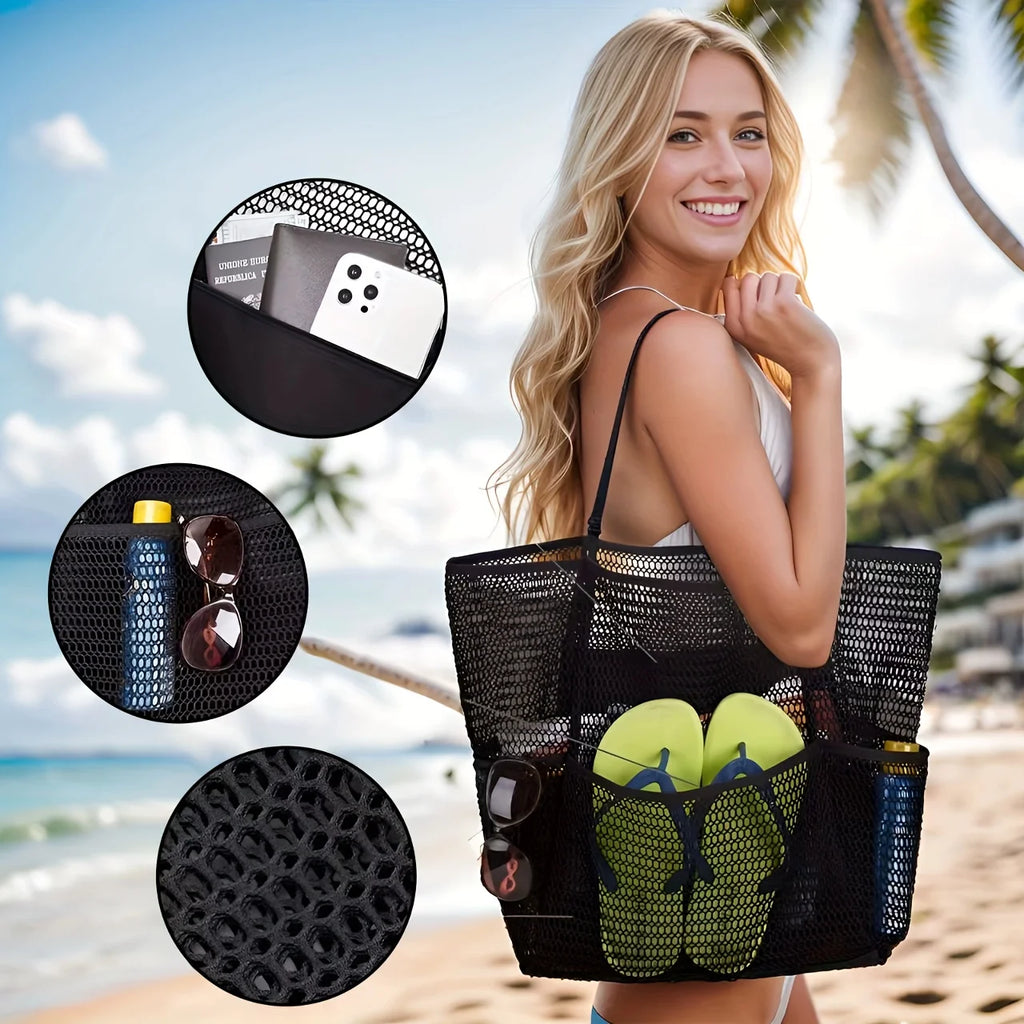 Bolsa tote de praia feminina de grande capacidade – Bolsa de ombro tecido de poliéster durável com parte superior aberta para viagens, compras
