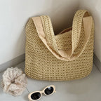Moda rattan mulheres sacos de ombro tecido bolsas femininas grande capacidade verão praia sacos palha casual tote bolsas
