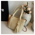 Palha tecelagem verão preguiçoso vento sacola grande capacidade moda versátil sacos feminino 2025 marca casual férias sacos de ombro