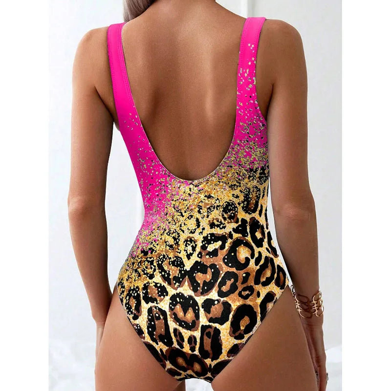 Novo sexy impresso biquíni tie dye leopardo impressão sem costas esportes maiô feminino conjunto de biquíni de uma peça