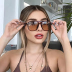 Óculos de sol quadrados vintage para mulheres homens armação grossa pontes duplas óculos feminino chique polígono óculos de sol uv400 tons