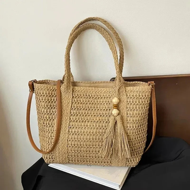 Palha tecelagem verão preguiçoso vento sacola grande capacidade moda versátil sacos feminino 2025 marca casual férias sacos de ombro