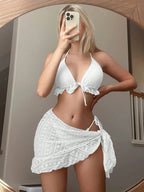 2025 novo sexy de três peças maiô feminino apertado push-up banho verão sólido conjunto biquíni brasileiro beachwear festa maiô