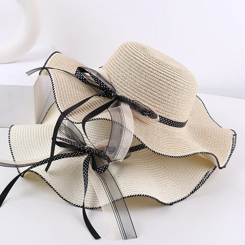 Aba ondulada elegante e versátil casual respirável arco decoração ao ar livre parque de viagem piquenique praia férias sol sombreamento chapéu